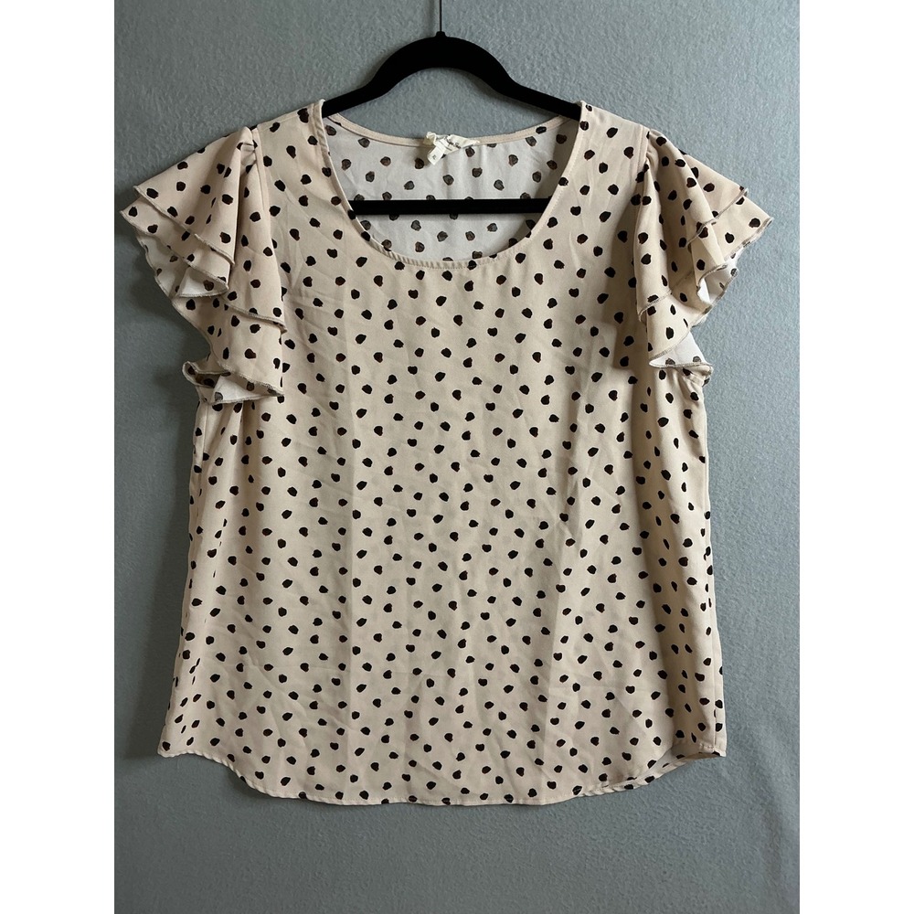 Betsey's Boutique Shop‎ Top Women's Extra Large Polka Dot Blouse Ruffle Sleeve